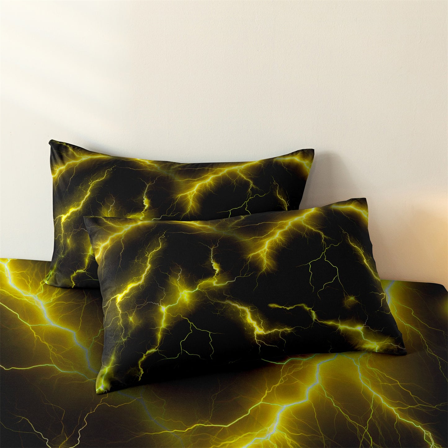 Dreammers 3D Yellow Lightning Duvet Cover Set, Cool Storm Soft Bedding Set with Pillowcases
