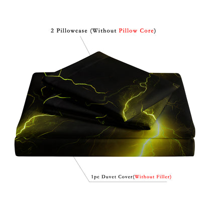 Dreammers 3D Yellow Lightning Duvet Cover Set, Cool Storm Soft Bedding Set with Pillowcases