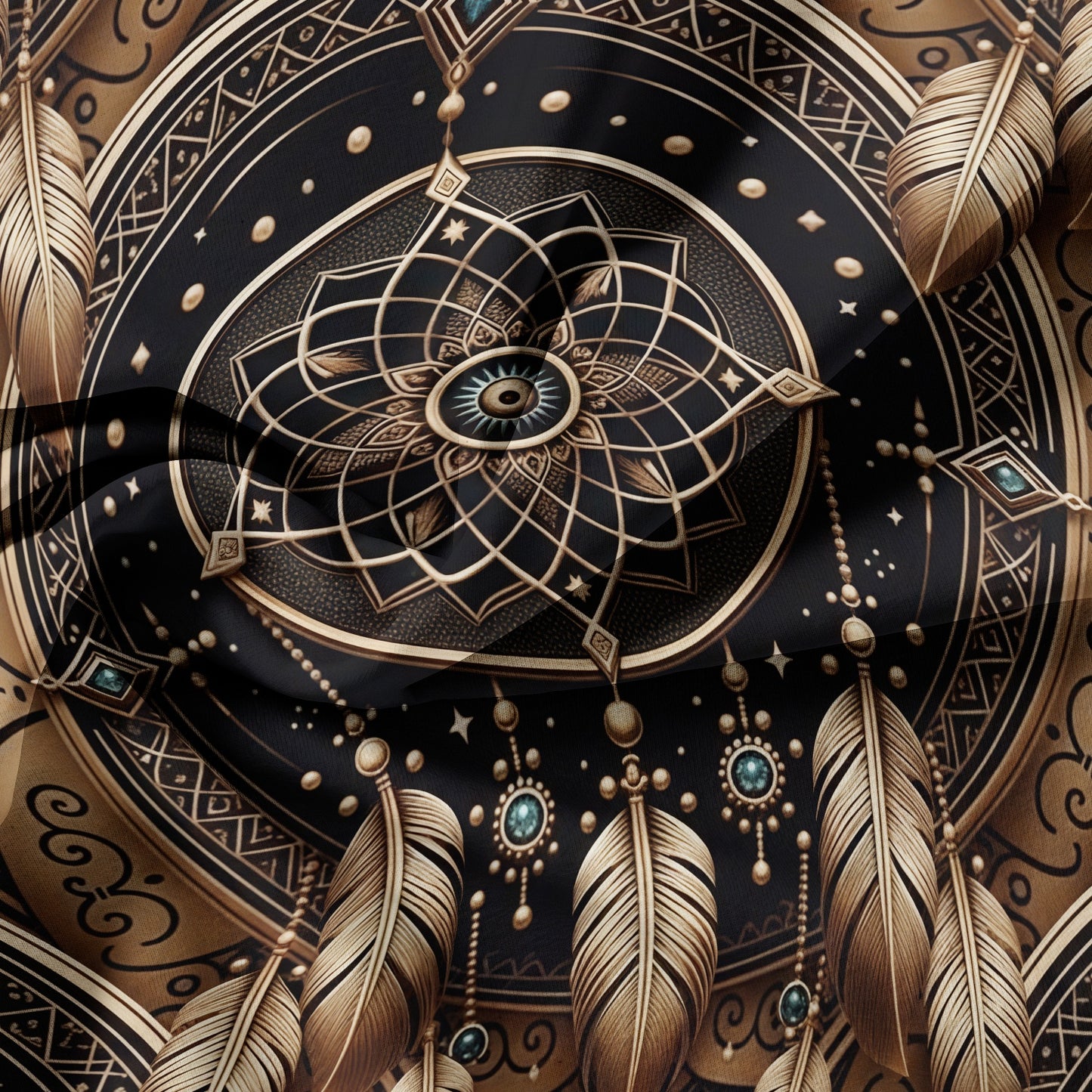 Dreammers Boho Gold Black Dreamcatcher Mandala Duvet Cover Set, Bohemian Soft Bedding Set with Pillowcases