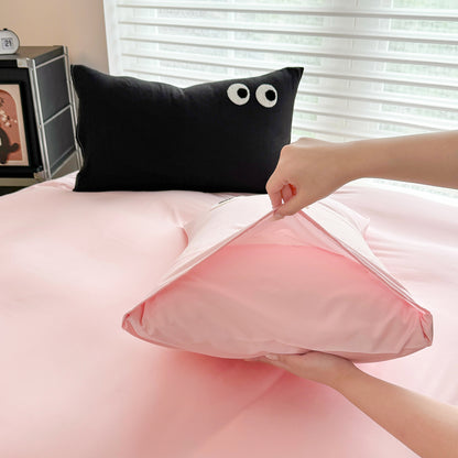 3Pcs Pink Eye Embroidery Printed Quilt Duvet Cover Bedding Set