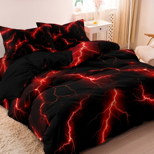 Dreammers 3D Red Lightning Duvet Cover Set, Cool Storm Soft Bedding Set with Pillowcases