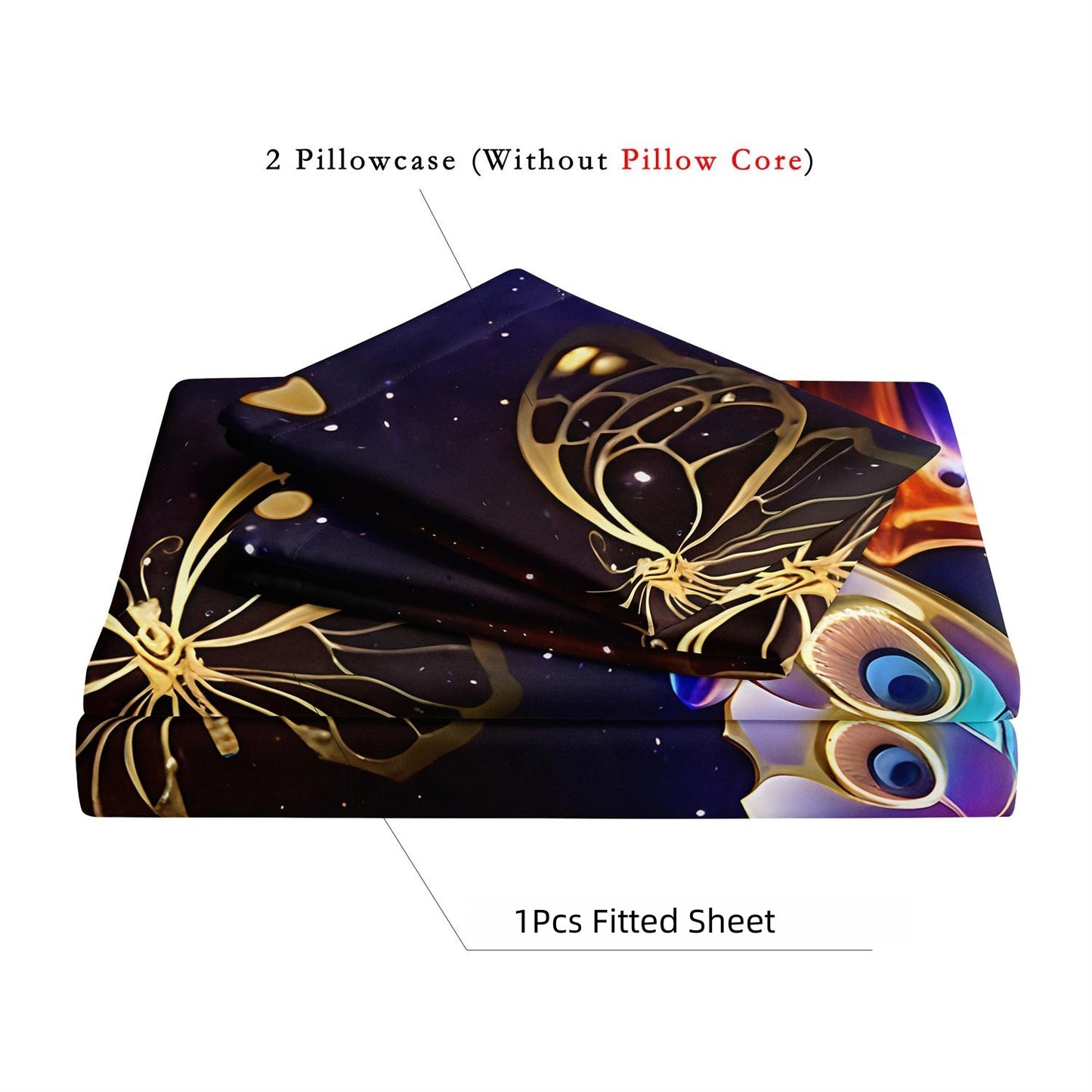 Galaxy Butterfly Fitted Sheet Set, Colorful Starry Sky Soft Bed Sheet with Pillowcases