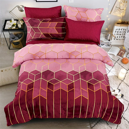3Pcs Pink Geometric Printed Quilt Duvet Cover Bedding Set
