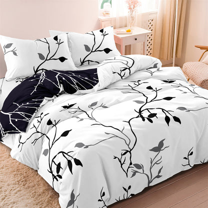 Dreammers Minimalist Black White Branch Duvet Cover Set, Modern Botanical Soft Bedding Set with Pillowcases