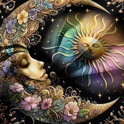Dreammers Boho Sun Moon Floral Duvet Cover Set, Mystical Celestial Soft Bedding Set with Pillowcases