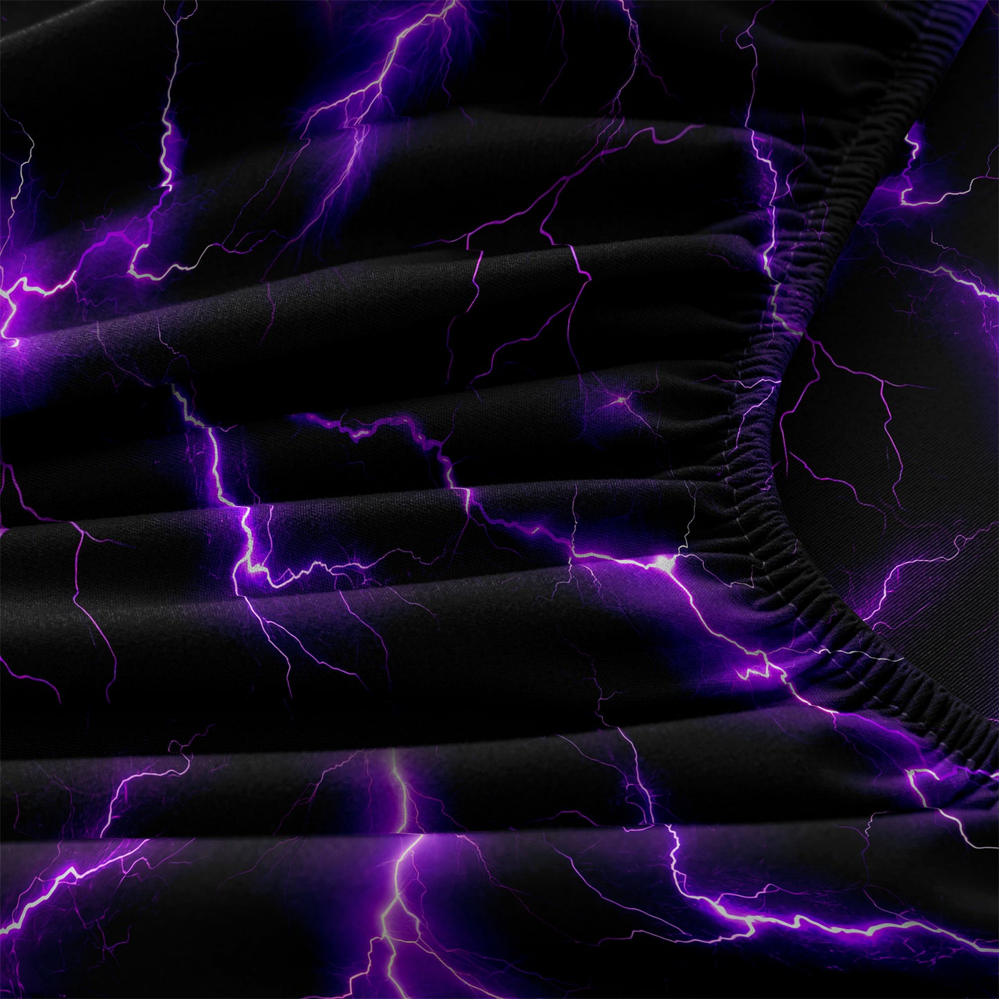 3D Purple Lightning Fitted Sheet Set, Gamer Thunderbolt Soft Bed Sheet with Pillowcases