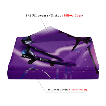 Dreammers 3D Purple Rose Butterfly Duvet Cover Set, Romantic Floral Soft Bedding Set with Pillowcases