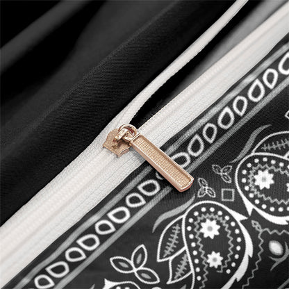 Dreammers Black White Bandana Paisley Duvet Cover Set, Western Boho Soft Bedding Set with Pillowcases