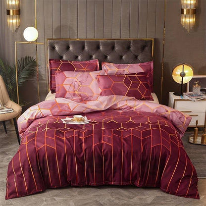 3Pcs Pink Geometric Printed Quilt Duvet Cover Bedding Set