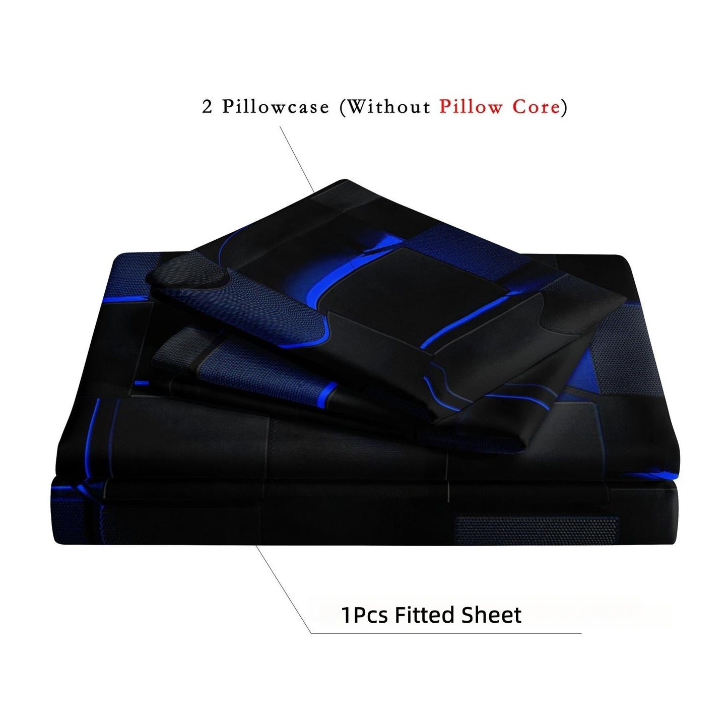 3D Blue Black Geometric Cube Fitted Sheet Set, Gamer Pixelated Soft Bed Sheet with Pillowcases