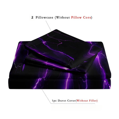 Dreammers 3D Purple Lightning Duvet Cover Set, Cool Storm Soft Bedding Set with Pillowcases