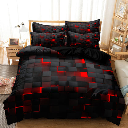 3Pcs Dreammers 3D Red Black Geometric Duvet Cover Set, Modern Soft Bedding Set with Pillowcases