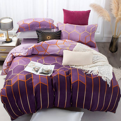 3Pcs Purple Geometric Printed Quilt Duvet Cover Bedding Set