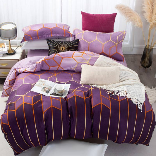3Pcs Purple Geometric Printed Quilt Duvet Cover Bedding Set