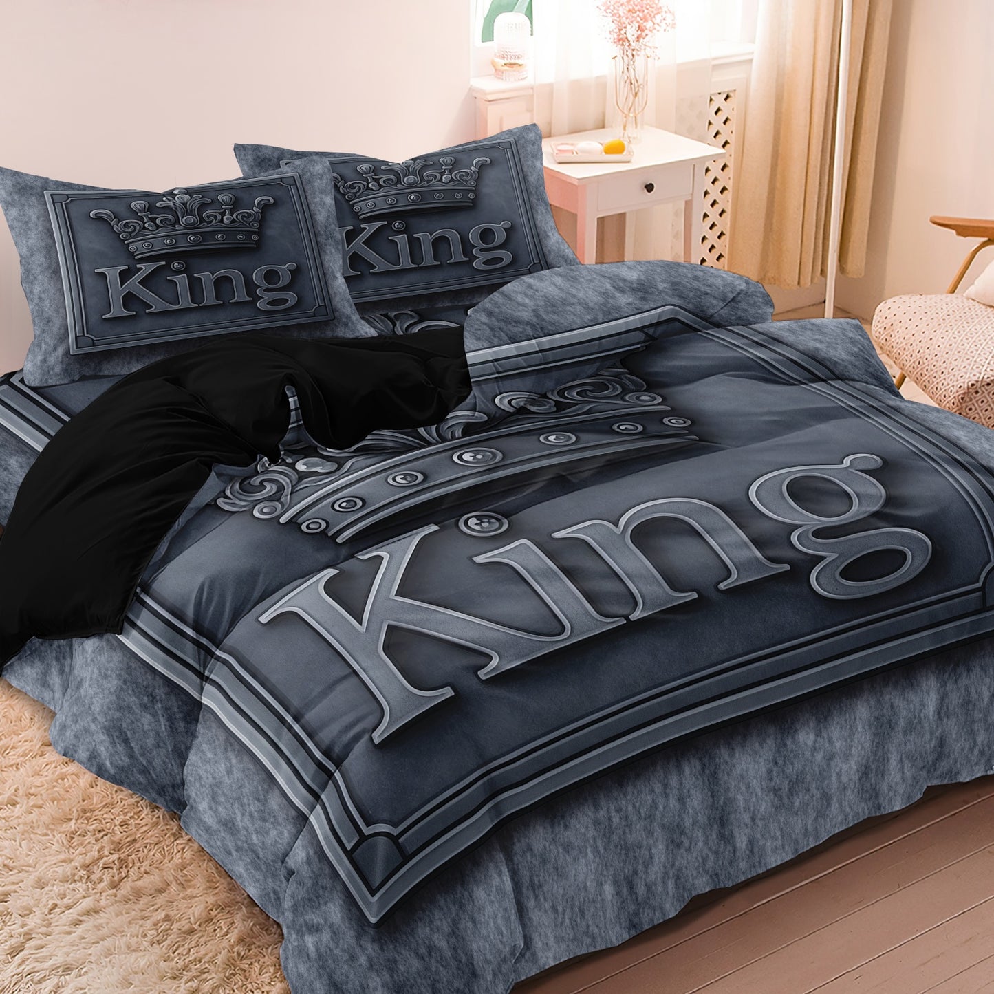 Dreammers 3D King Crown Duvet Cover Set, Luxury Soft Bedding Set with Pillowcases for Men