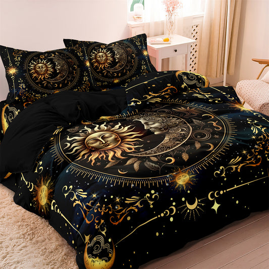Dreammers Boho Sun Moon Tarot Duvet Cover Set, Mystical Astrology Soft Bedding Set with Pillowcases