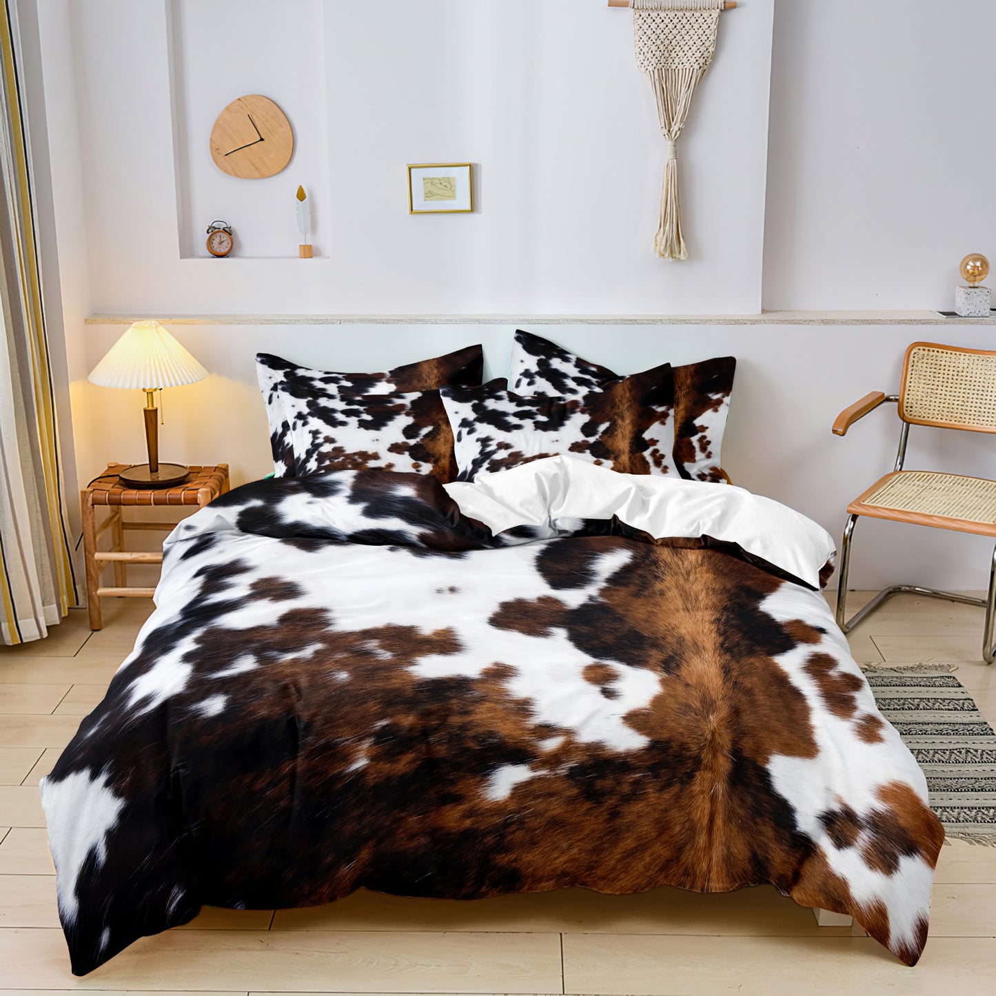 Dreammers 3D Tri-Color Cowhide Print Duvet Cover Set, Western Rustic Soft Bedding Set with Pillowcases