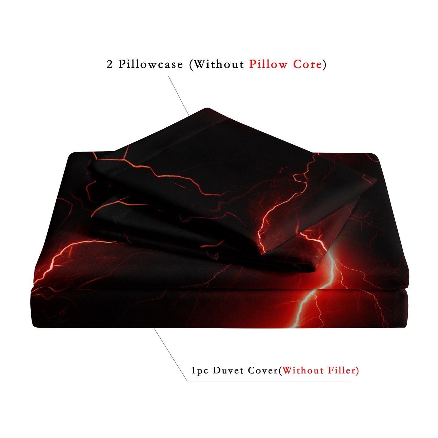 Dreammers 3D Red Lightning Duvet Cover Set, Cool Storm Soft Bedding Set with Pillowcases