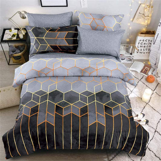3Pcs Grey Geometric Printed Quilt Duvet Cover Bedding Set