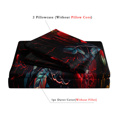 Dreammers Gothic Skull Red Rose Duvet Cover Set, Dark Floral Soft Bedding Set with Pillowcases