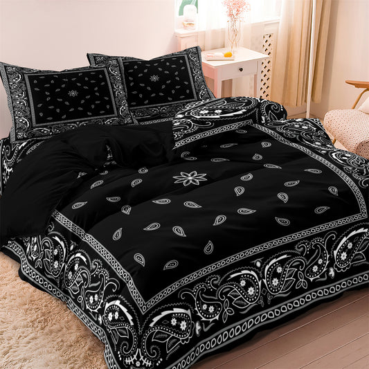 Dreammers Black White Bandana Paisley Duvet Cover Set, Western Boho Soft Bedding Set with Pillowcases