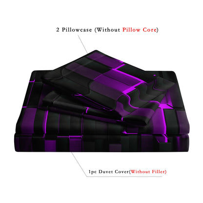 Dreammers 3D Purple Black Geometric Duvet Cover Set, Modern Soft Bedding Set with Pillowcases