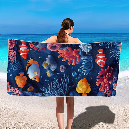 Dreammers Underwater World Coral Fish Beach Towel, Tropical Ocean Quick Dry Soft Bath Towel