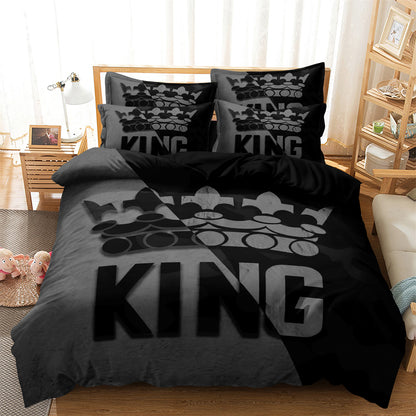 Dreammers King Crown Duvet Cover Set, Black Grey Modern Soft Bedding Set for Men