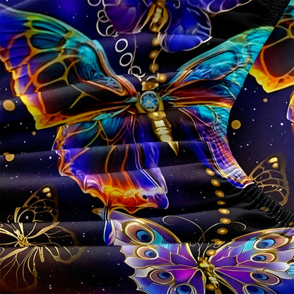 Galaxy Butterfly Fitted Sheet Set, Colorful Starry Sky Soft Bed Sheet with Pillowcases