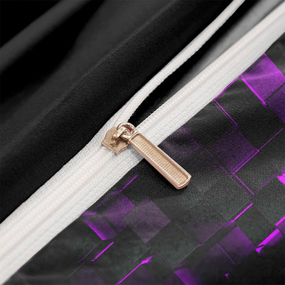 Dreammers 3D Purple Black Geometric Duvet Cover Set, Modern Soft Bedding Set with Pillowcases