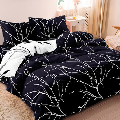 Dreammers Minimalist Black White Branch Duvet Cover Set, Modern Botanical Soft Bedding Set with Pillowcases