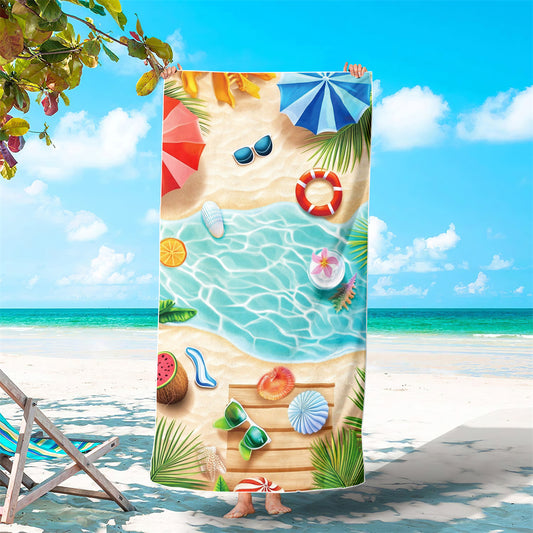 Dreammers 3D Summer Beach Vacation Beach Towel, Tropical Pool Quick Dry Soft Bath Towel