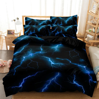 Dreammers 3D Blue Lightning Duvet Cover Set, Cool Storm Soft Bedding Set with Pillowcases