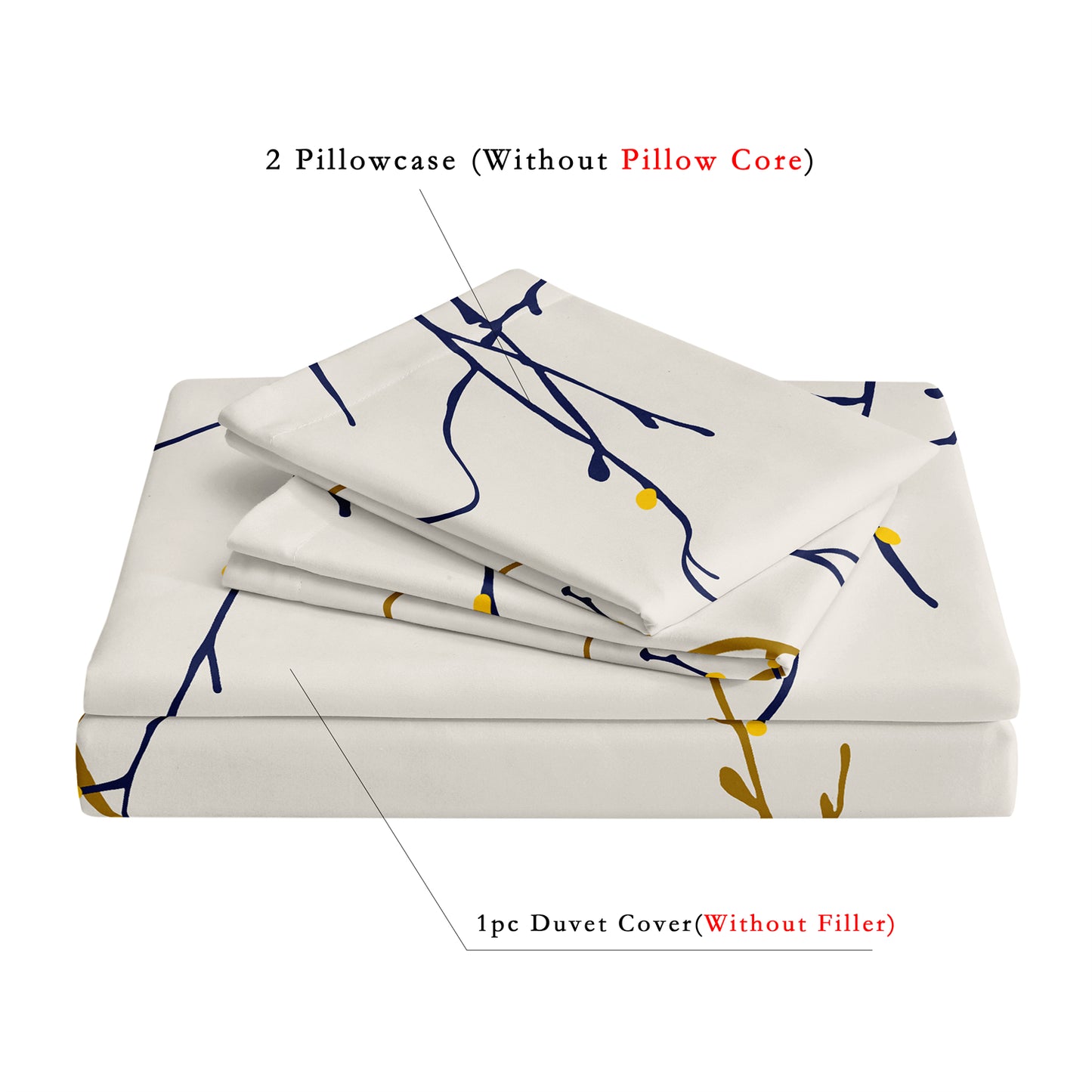 Dreammers Navy Blue Gold Branch Duvet Cover Set, Modern Botanical Soft Bedding Set with Pillowcases