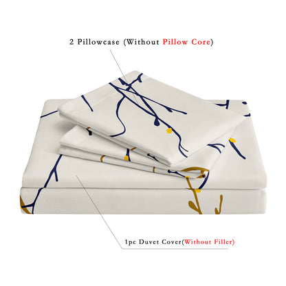 Dreammers Navy Blue Gold Branch Duvet Cover Set, Modern Botanical Soft Bedding Set with Pillowcases