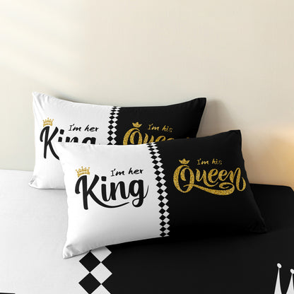 Dreammers King Queen Black White Glitter Couple Duvet Cover Set, Romantic Luxury Soft Bedding Set with Pillowcases