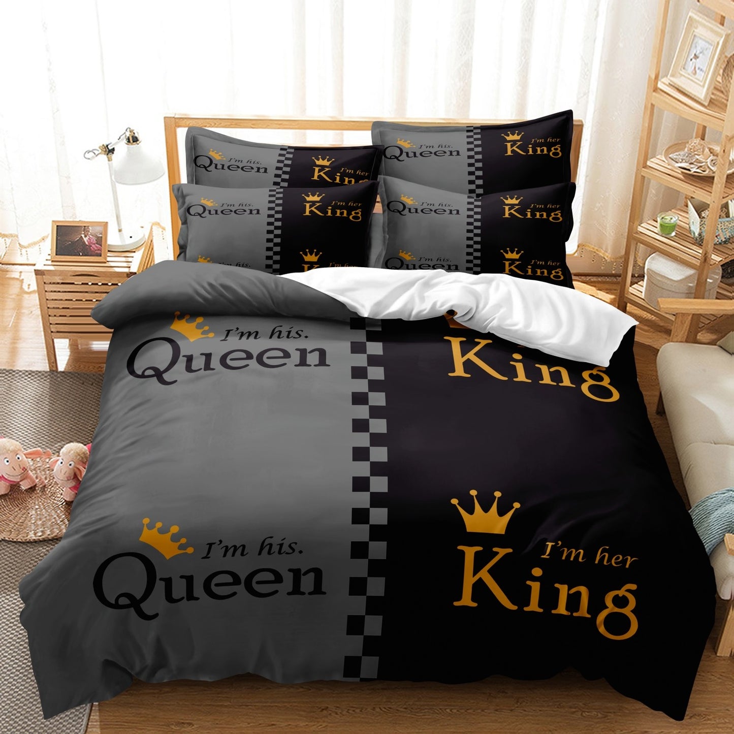 Dreammers King Queen Crown Couple Duvet Cover Set, Romantic Soft Bedding Set with Pillowcases
