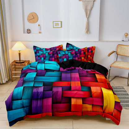 Dreammers Colorful Woven Geometric Duvet Cover Set, Vibrant Soft Bedding Set with Pillowcases