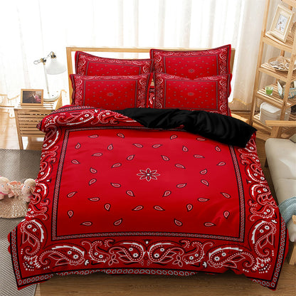 Dreammers Red Black Bandana Paisley Duvet Cover Set, Western Boho Soft Bedding Set with Pillowcases