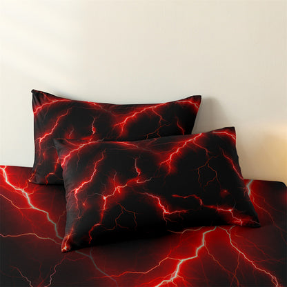 Dreammers 3D Red Lightning Duvet Cover Set, Cool Storm Soft Bedding Set with Pillowcases