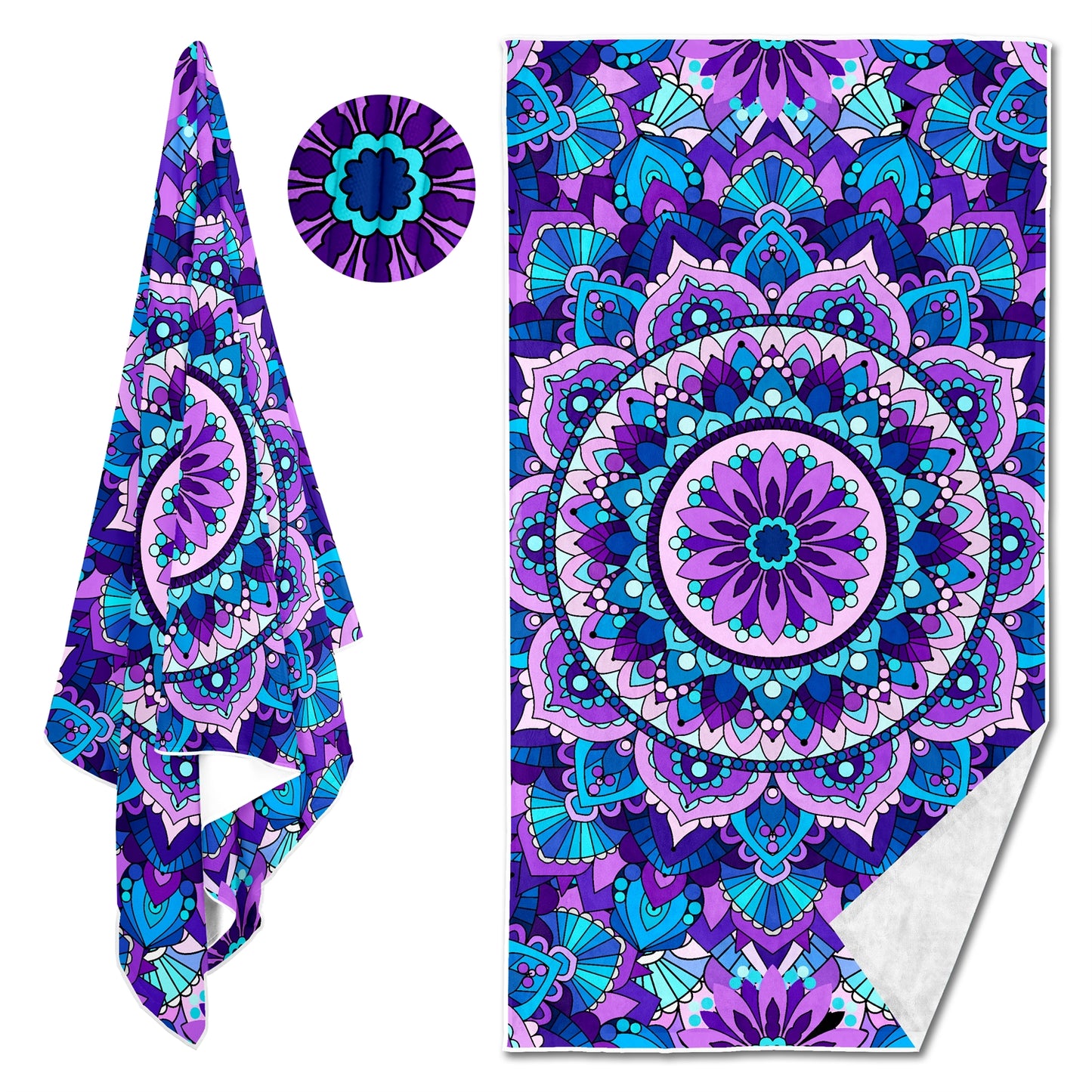 Dreammers Purple Blue Mandala Beach Towel, Boho Bohemian Quick Dry Soft Bath Towel