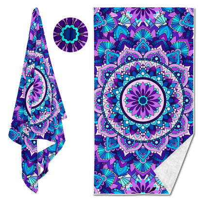 Dreammers Purple Blue Mandala Beach Towel, Boho Bohemian Quick Dry Soft Bath Towel