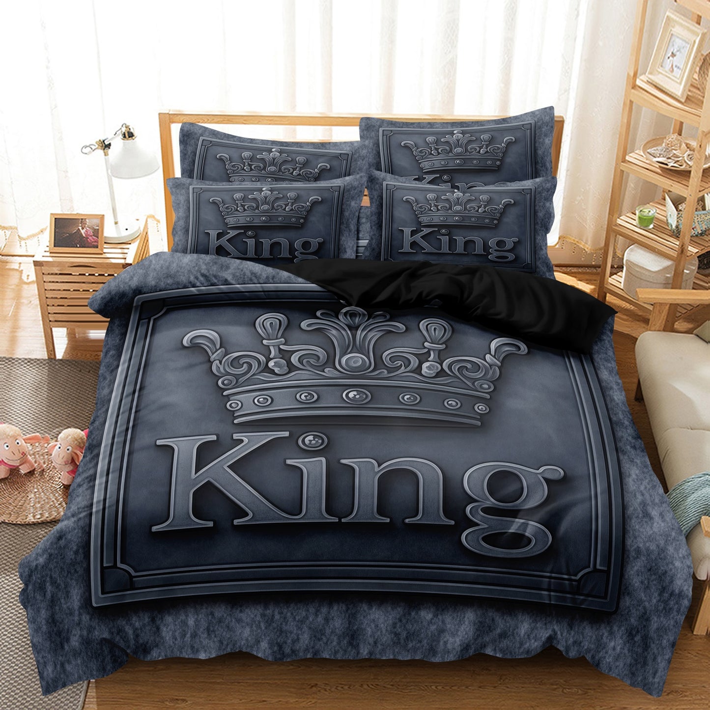Dreammers 3D King Crown Duvet Cover Set, Luxury Soft Bedding Set with Pillowcases for Men
