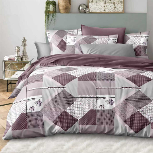 3Pcs Taro Purple Geometry Printed Quilt Duvet Cover Bedding Set