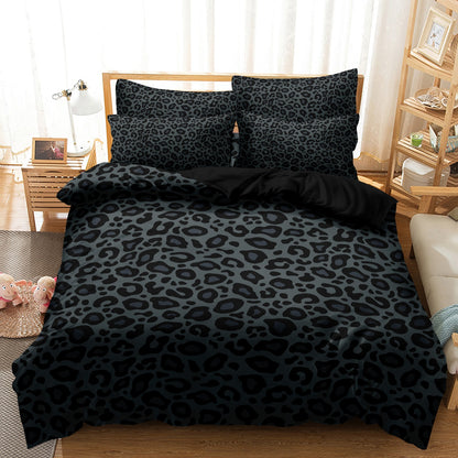 Dreammers 3D Gradient Black Leopard Print Duvet Cover Set, Luxury Animal Print Soft Bedding Set with Pillowcases