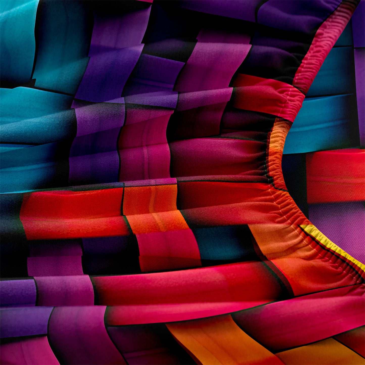 3D Colorful Woven Geometric Fitted Sheet Set, Vibrant Abstract Soft Bed Sheet with Pillowcases