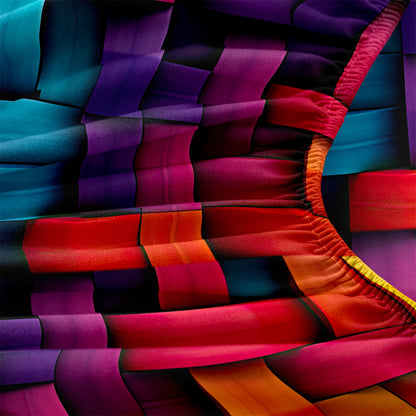 3D Colorful Woven Geometric Fitted Sheet Set, Vibrant Abstract Soft Bed Sheet with Pillowcases