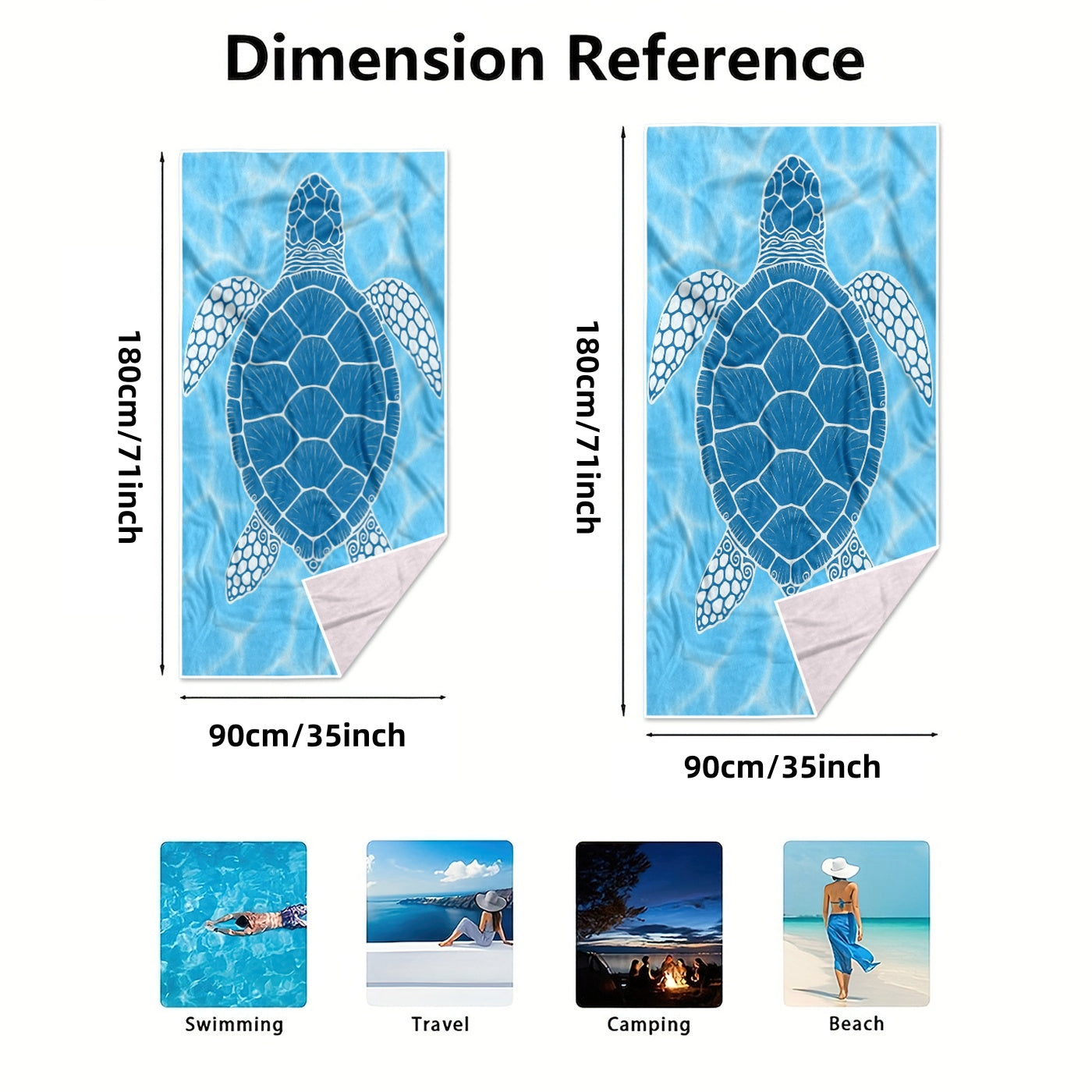 Dreammers Blue White Sea Turtle Beach Towel, Tropical Ocean Quick Dry Soft Bath Towel