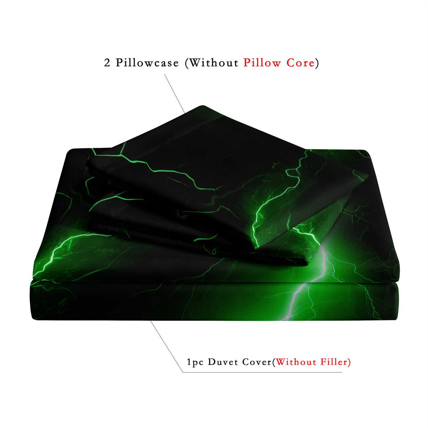Dreammers 3D Green Lightning Duvet Cover Set, Cool Storm Soft Bedding Set with Pillowcases