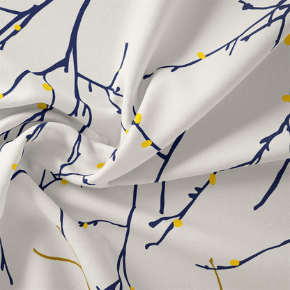 Dreammers Navy Blue Gold Branch Duvet Cover Set, Modern Botanical Soft Bedding Set with Pillowcases